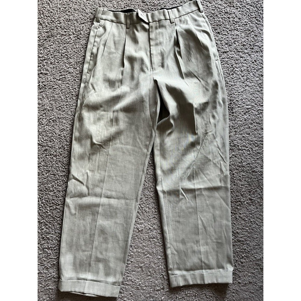 Perry Ellis Portfolio Pleated Front Dress Pant Size 33x30 Cuffed Gray Nice